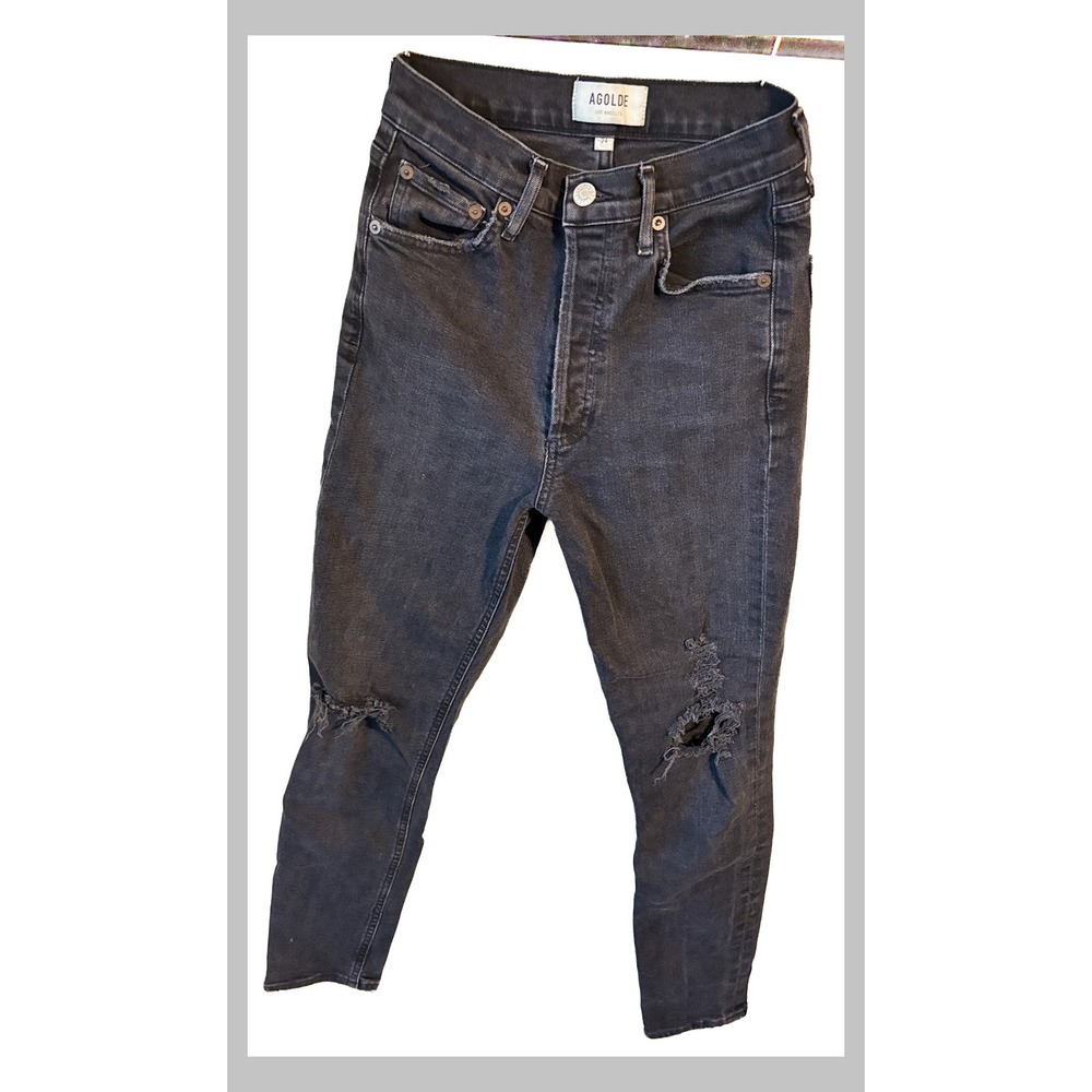 AGOLDE Nico High Rise Slim Fit Distressed Black Jeans A093D-1084 Size 24